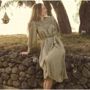 DOEN Paris Dress in Olive Gingham Print S